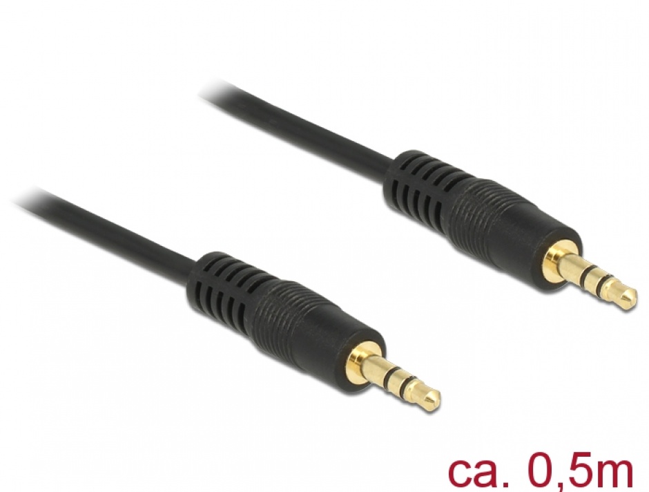 Cablu stereo jack 3.5mm 3 pini Negru T-T 0.5m, Delock 83742 conectica.ro