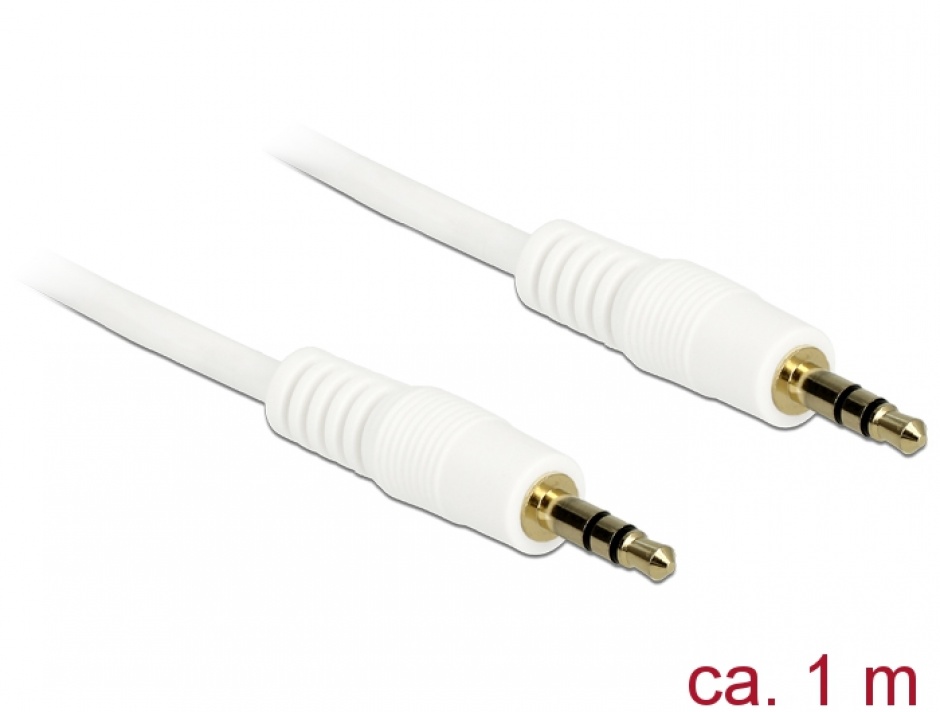 Cablu stereo jack 3.5mm 3 pini alb t-t 1m, delock 83745