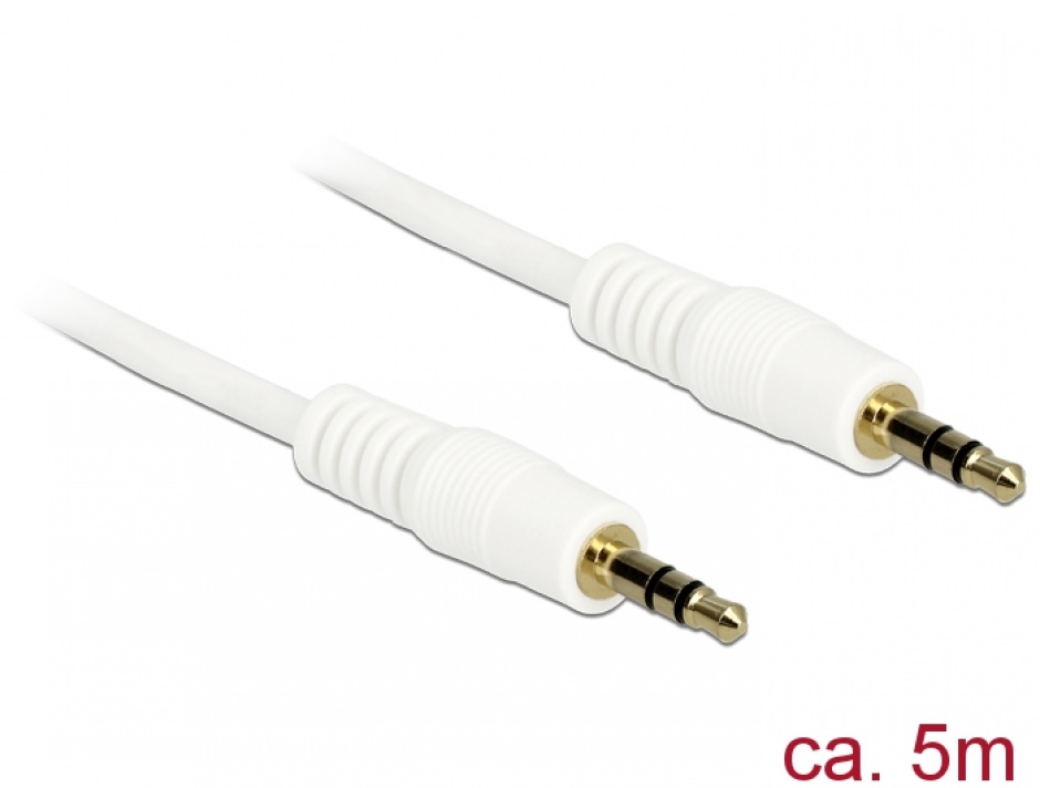 Cablu stereo jack 3.5mm 3 pini alb t-t 5m, delock 83751