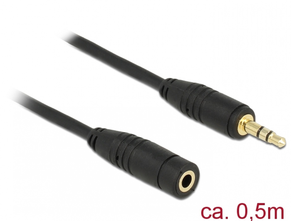Cablu prelungitor audio jack 3.5mm 0.5m Negru, Delock 83762 conectica.ro