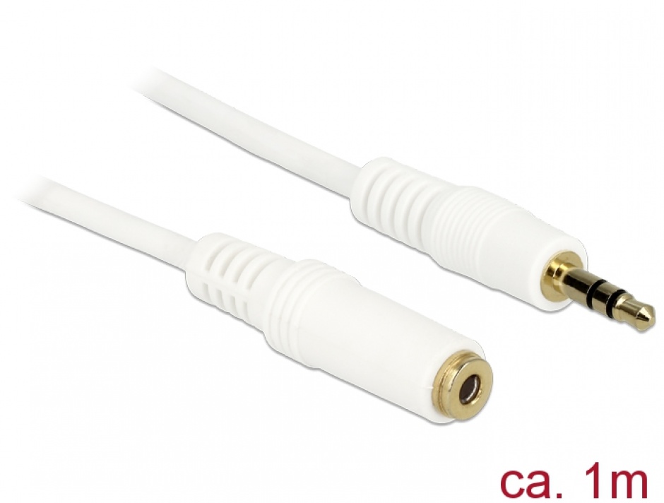 Cablu prelungitor audio jack 3.5mm 1m Alb, Delock 83765 conectica.ro