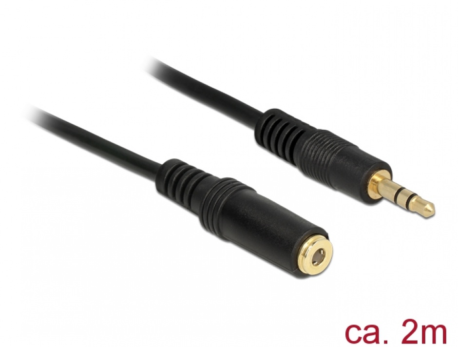 Cablu prelungitor audio jack 3.5mm 2m Negru, Delock 83766 conectica.ro