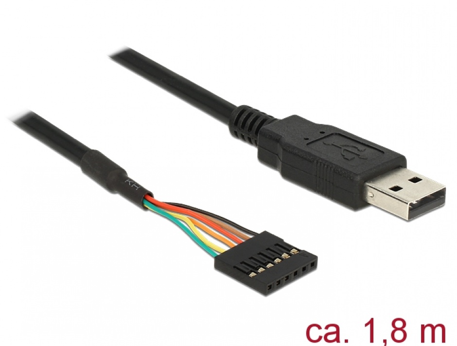 Cablu USB la TTL 6 pini pin header female 1.8 m (5V), Delock 83784 1.8