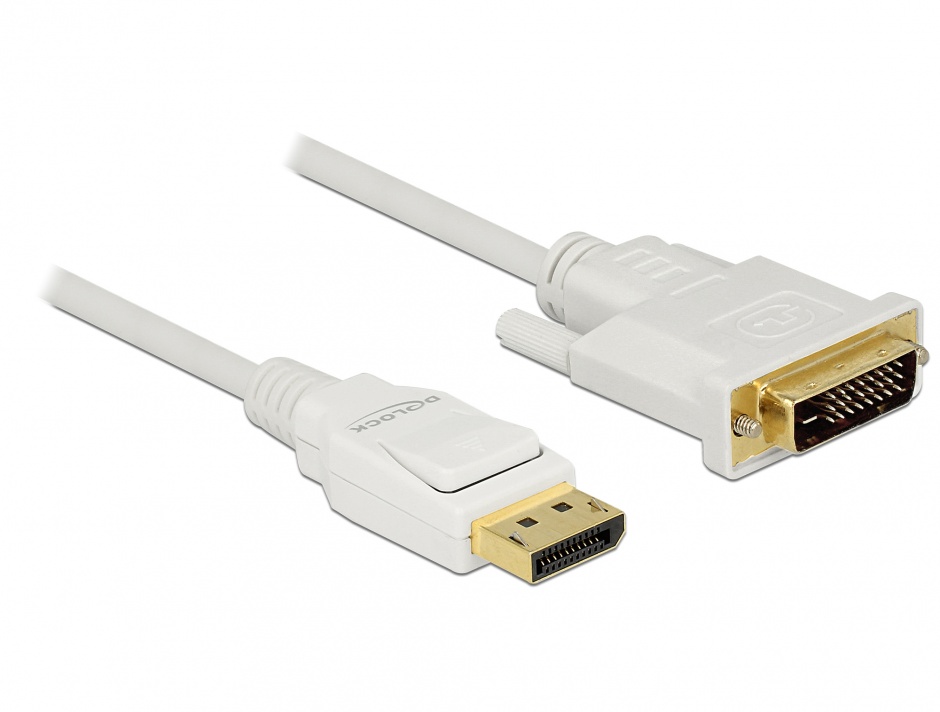 Cablu Displayport 1.2 la DVI 24+1 pini T-T pasiv alb 1m, Delock 83813 (Alb) imagine noua tecomm.ro