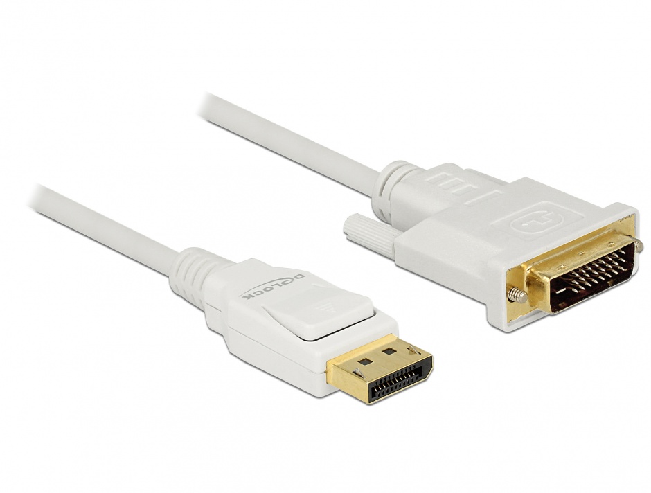 Cablu displayport 1.2 la dvi 24+1 pini t-t pasiv alb 3m, delock 83815