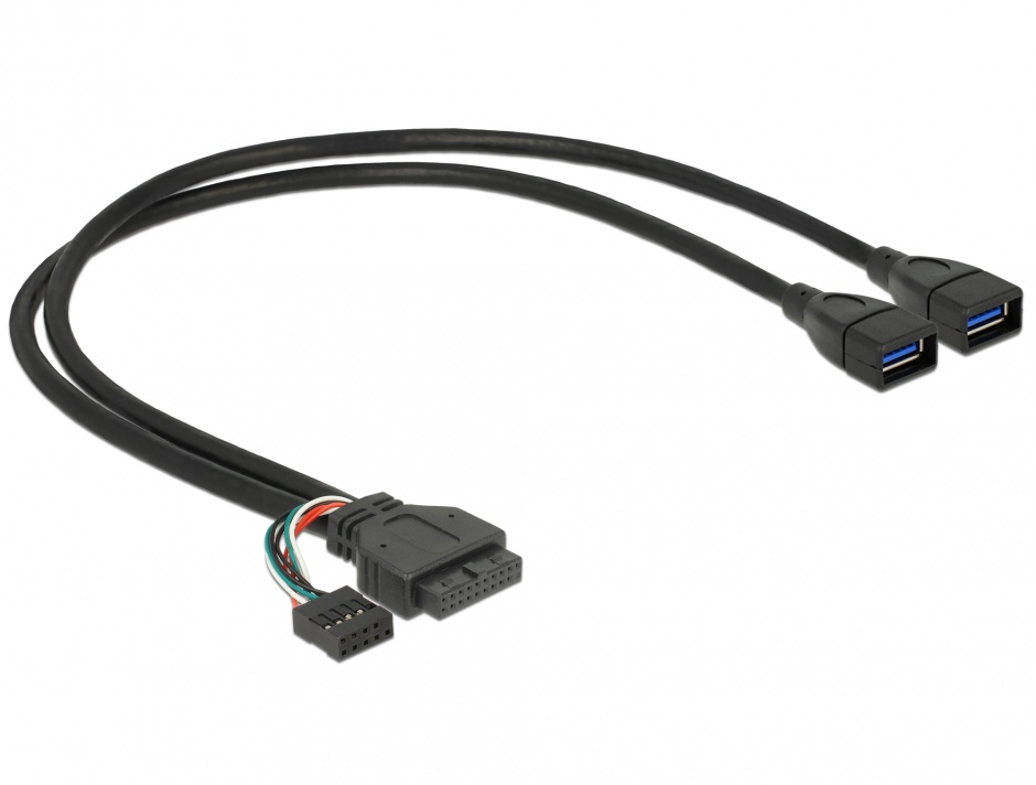 Cablu pin header USB 3.0 + USB 2.0 pin header la 2 x USB 3.0-A M-M 45cm, Delock 83829 imagine noua