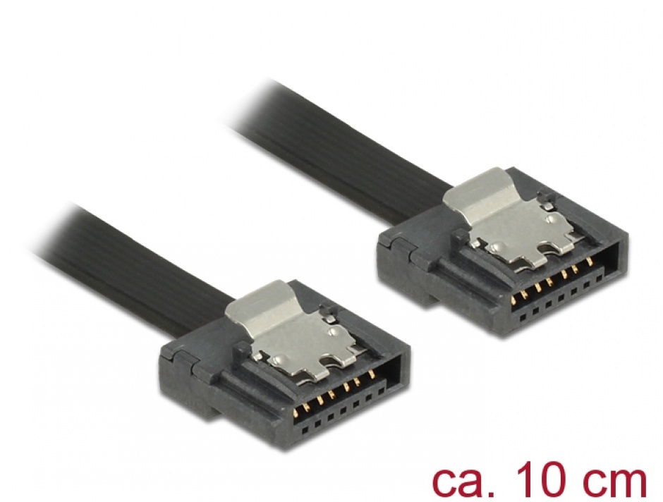 Cablu SATA III 6 Gb/s FLEXI 10cm black metal, Delock 83838 conectica.ro imagine noua 2022