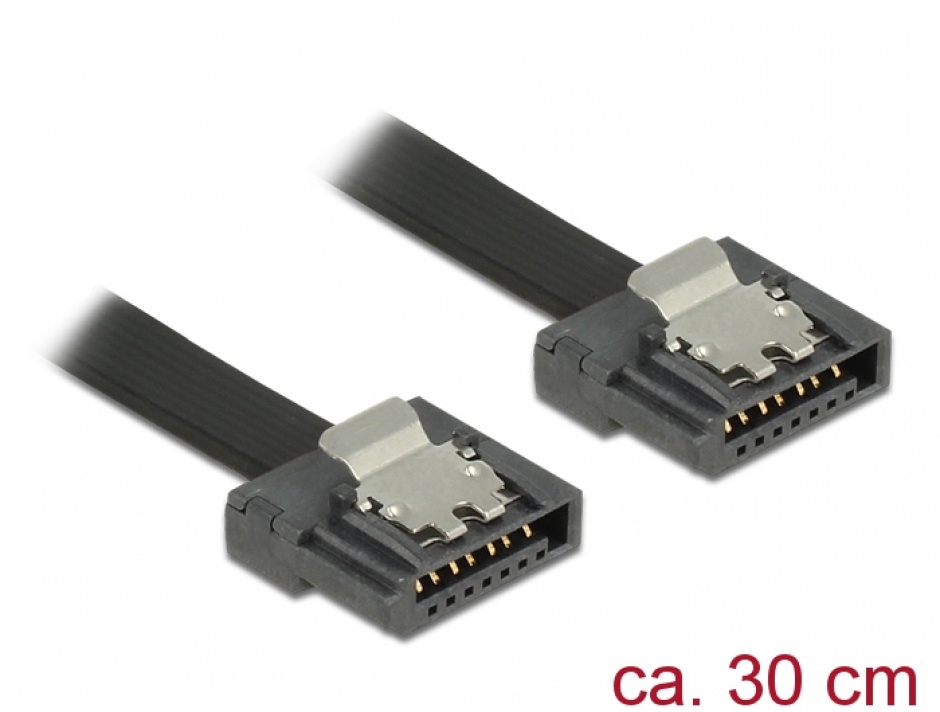 Cablu SATA III FLEXI 6 Gb/s 30 cm black metal, Delock 83840 conectica.ro