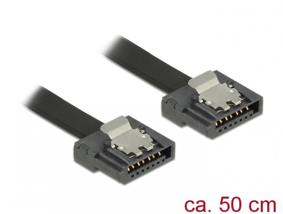 Cablu SATA III FLEXI 6 Gb/s 50 cm black metal, Delock 83841 conectica.ro