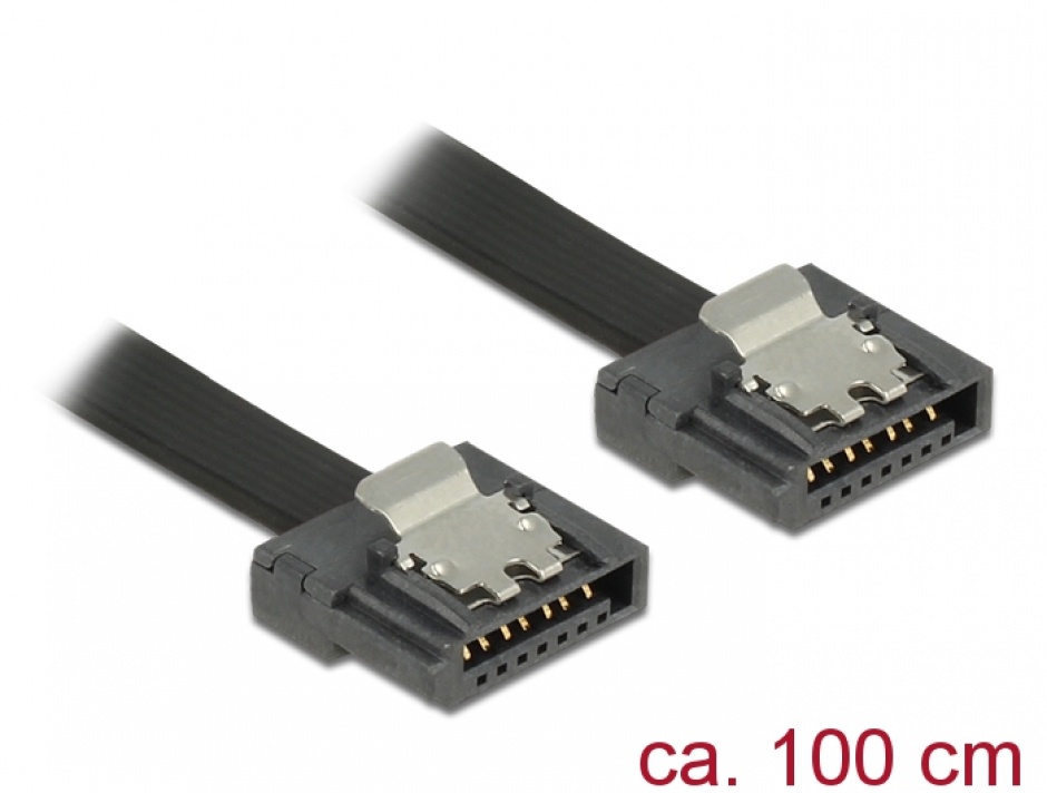 Cablu SATA III FLEXI 6 Gb/s 100 cm black metal, Delock 83843 conectica.ro