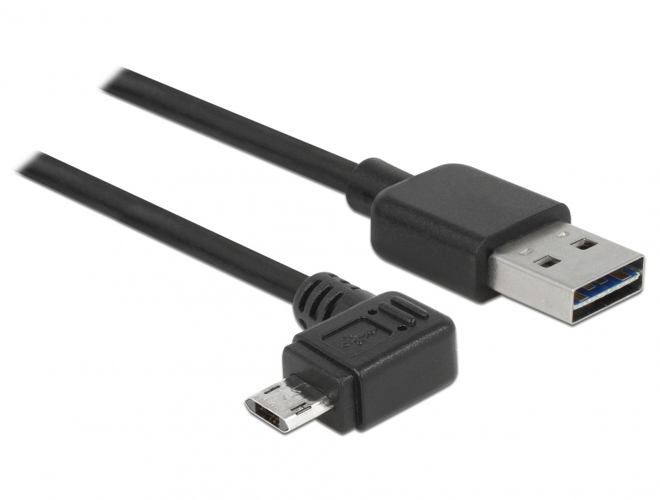 Cablu EASY-USB 2.0-A la EASY-Micro USB 2.0 unghi T-T stanga/dreapta 1m, Delock 83846 conectica.ro