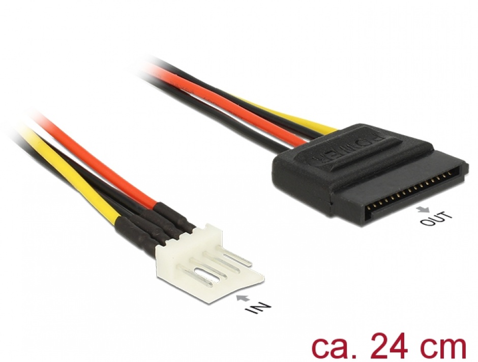 Cablu de alimentare SATA 15 pini la Floppy 4 pini 24cm M-T, Delock 83877 conectica.ro