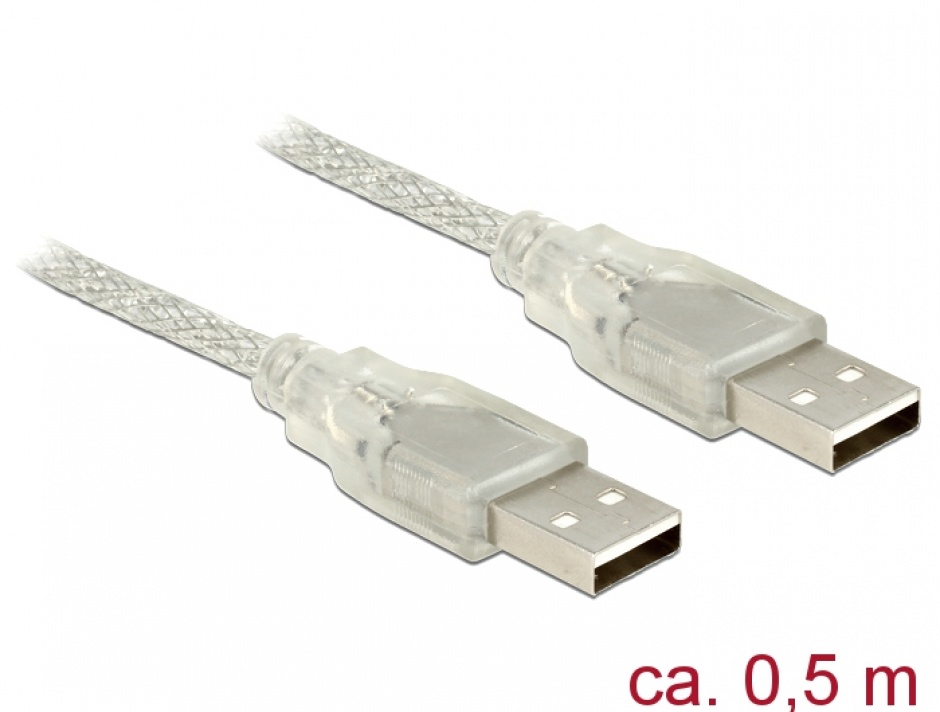 Cablu USB 2.0 tip A T-T 0.5m transparent, Delock 83886 0.5m imagine noua 2022