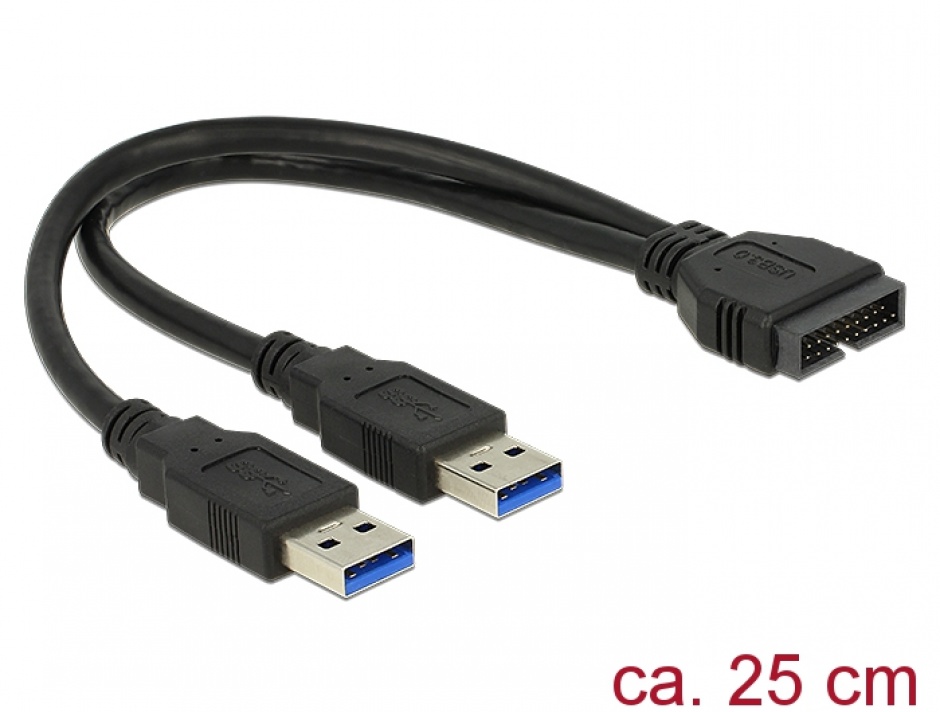 Cablu USB 3.0 Pin header la 2 x USB 3.0-A T-T 25 cm, Delock 83910 conectica.ro