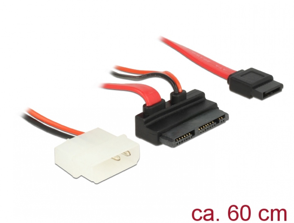 Cablu Micro SATA la SATA 7 pini + alimentare 2 pini unghi 5V 60cm, Delock 83912 conectica.ro