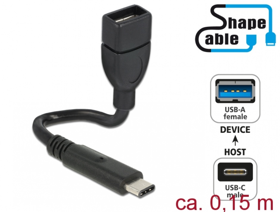 Cablu usb tip c 2.0 la usb-a t-m shapecable otg 0.15m, delock 83932