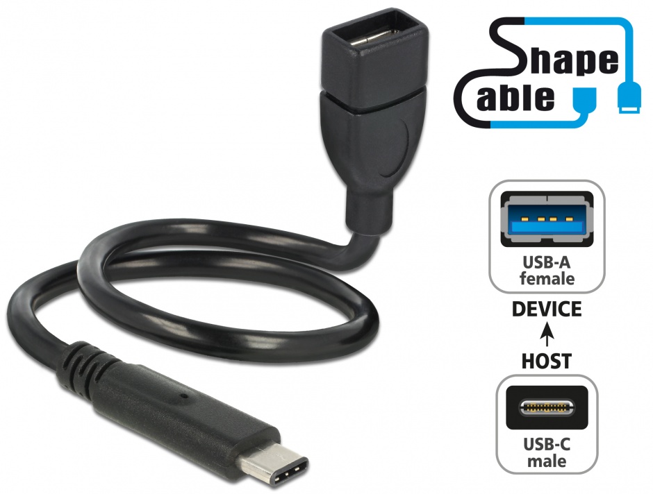 Cablu usb tip c 2.0 la usb-a t-m shapecable otg 0.35m, delock 83933