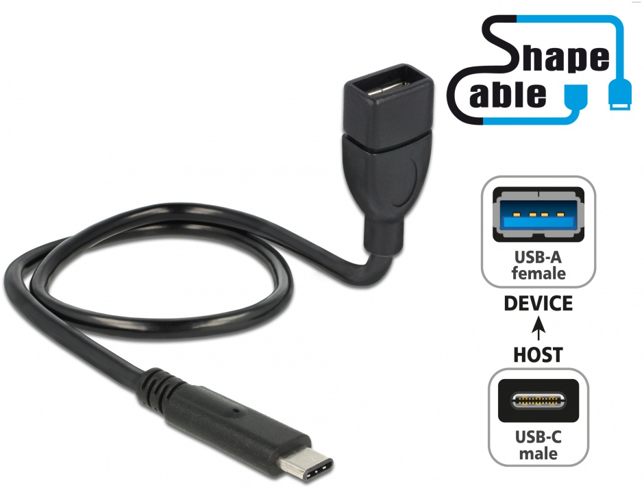 Cablu USB tip C 2.0 la USB-A T-M OTG ShapeCable 0.5m, Delock 83934 conectica.ro