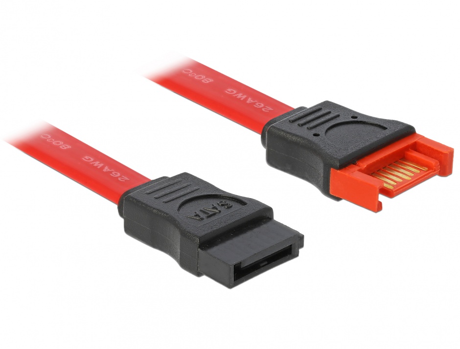 Cablu prelungitor SATA III date 6 Gb/s 30cm rosu, Delock 83953 conectica.ro imagine noua 2022