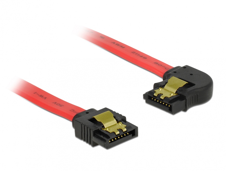 Cablu SATA III 6 Gb/s drept-unghi cu fixare Rosu 50cm, Delock 83964 50cm