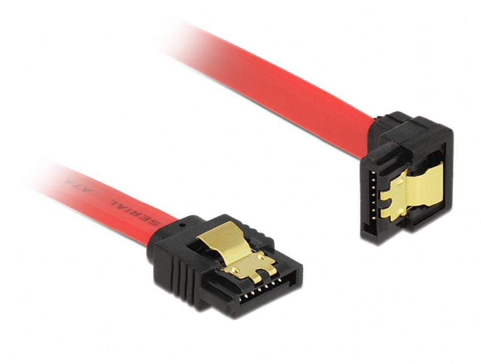 Cablu SATA III 6 Gb/s drept/jos cu fixare rosu 20cm, Delock 83977 conectica.ro