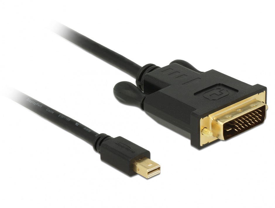 Cablu mini Displayport 1.1 la DVI 24+1 pini T-T 0.5m Negru, Delock 83987 conectica.ro