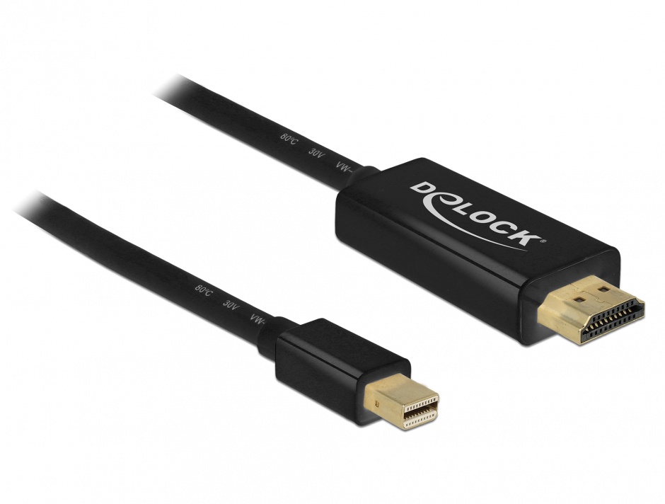 Cablu mini Displayport 1.1 la HDMI T-T 0.5m Negru, Delock 83992 conectica.ro