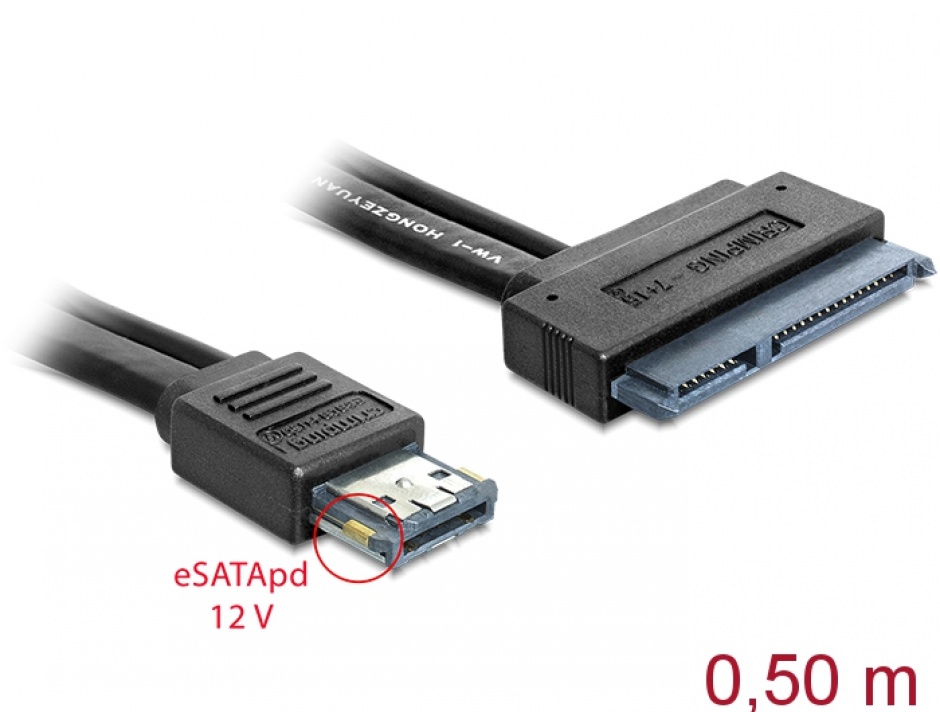 Cablu eSATAp 12V la SATA 22 pini HDD 2.5/3.5″ 0.5m, Delock 84402 conectica.ro imagine noua 2022