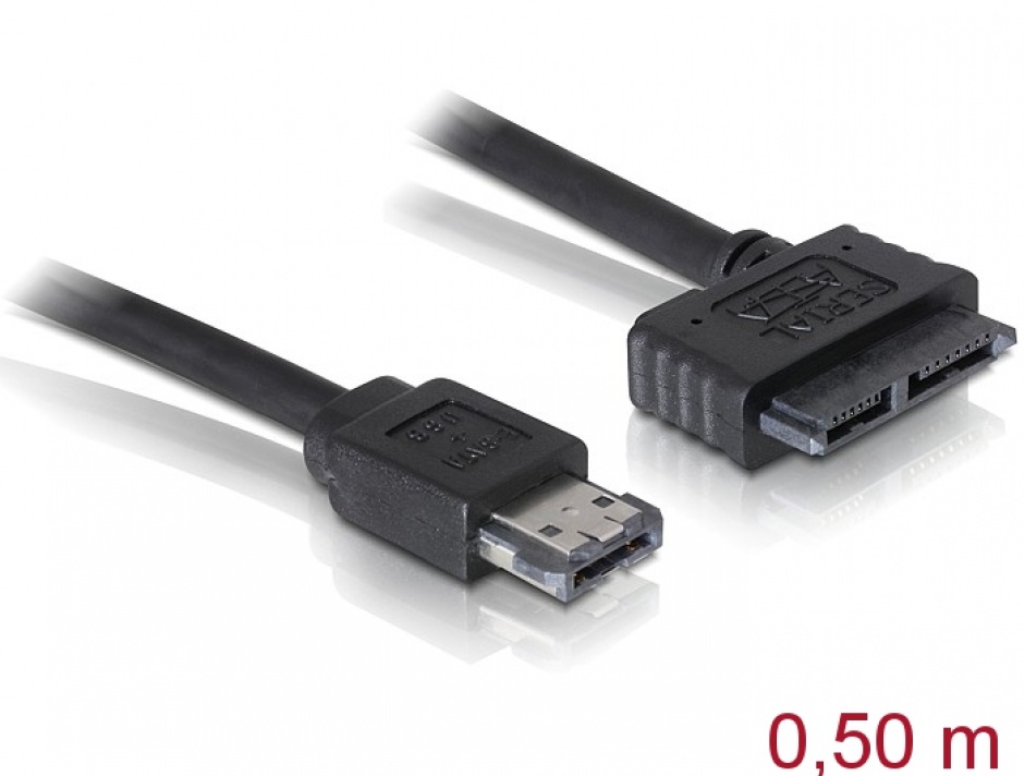 Cablu eSATAp la Slim SATA 13 pini 5V 0.5m, Delock 84413 conectica.ro imagine noua 2022