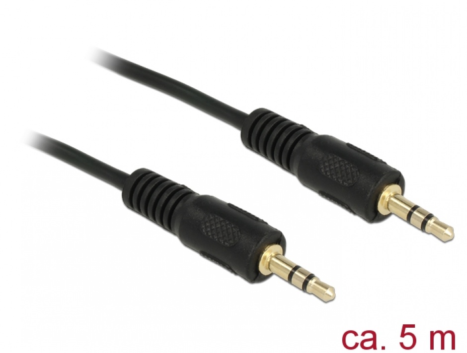 Cablu audio stereo Jack 3.5mm T-T 5m Negru, Delock 84438 conectica.ro