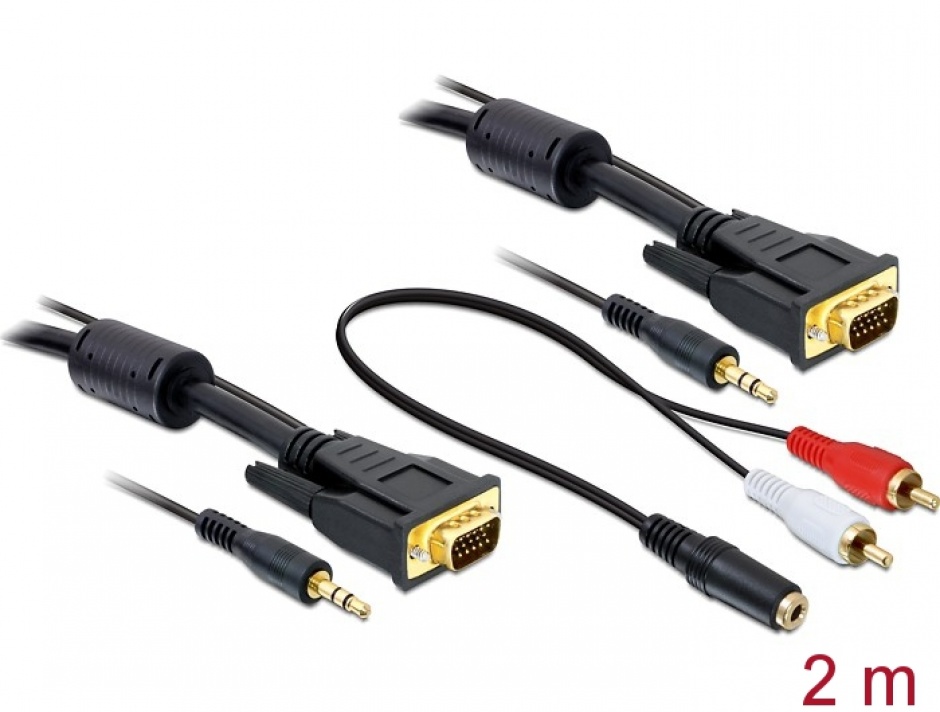 Cablu VGA cu audio inclus T-T 2m, Delock 84452 imagine noua