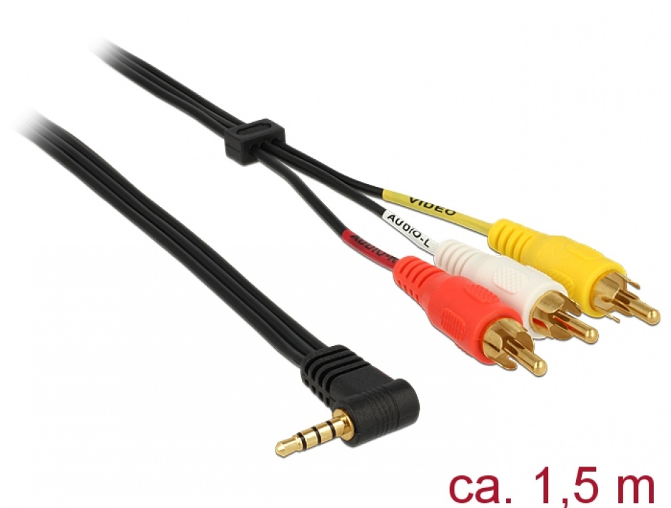 Cablu Stereo jack 3.5 mm 4 pini la 3 x RCA T-T 1.5m, Delock 84504
