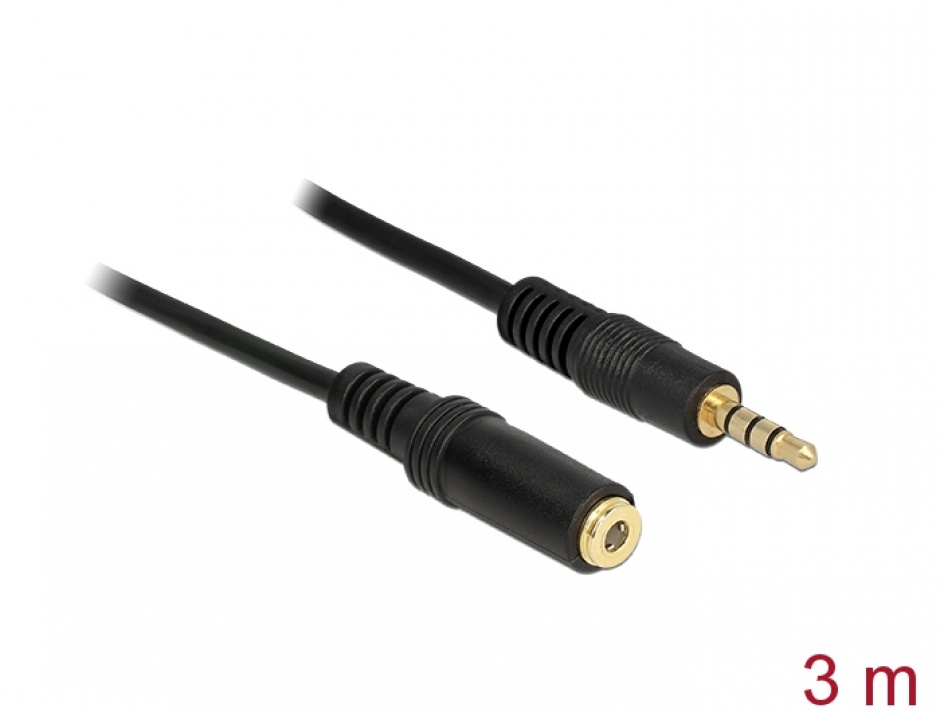 Cablu prelungitor audio jack 3.5mm 4 pini T-M 3m, Delock 84668 conectica.ro