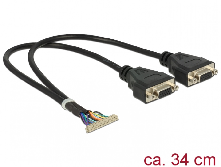 Cablu de conectare 40 pini 1.25 mm la 2 x VGA pentru 95255/95256, Delock 84710 Delock 1.25 imagine 2022 3foto.ro