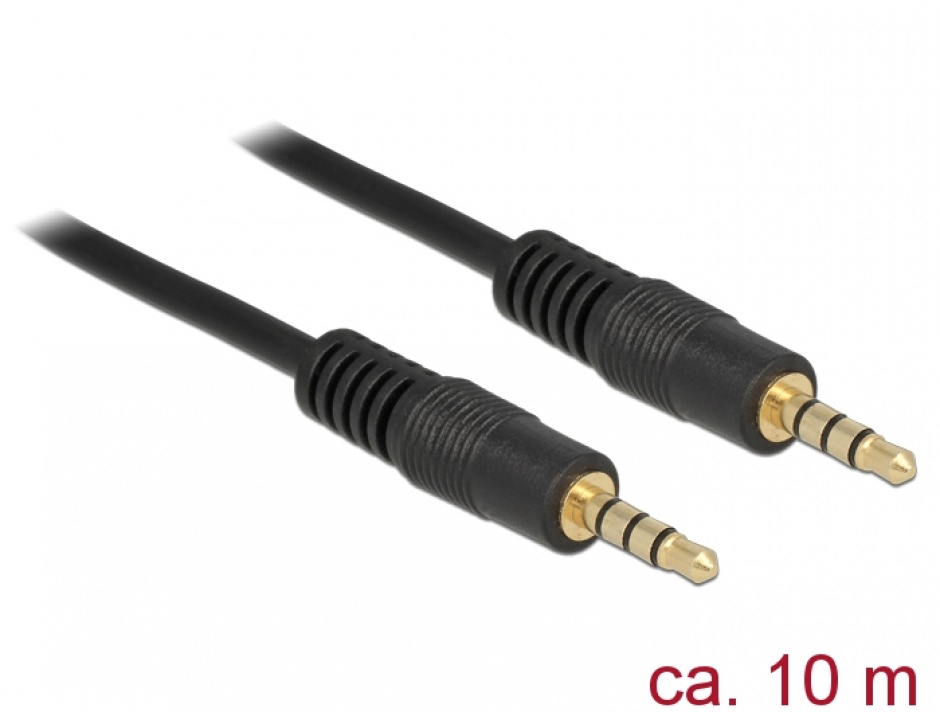 Cablu stereo jack 3.5 mm 4 pini t-t 10m negru, delock 84728