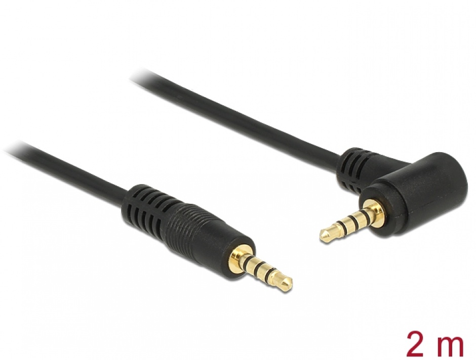 Cablu Stereo Jack 3.5 mm 4 pini unghi 2m T-T Negru, Delock 84740 conectica.ro