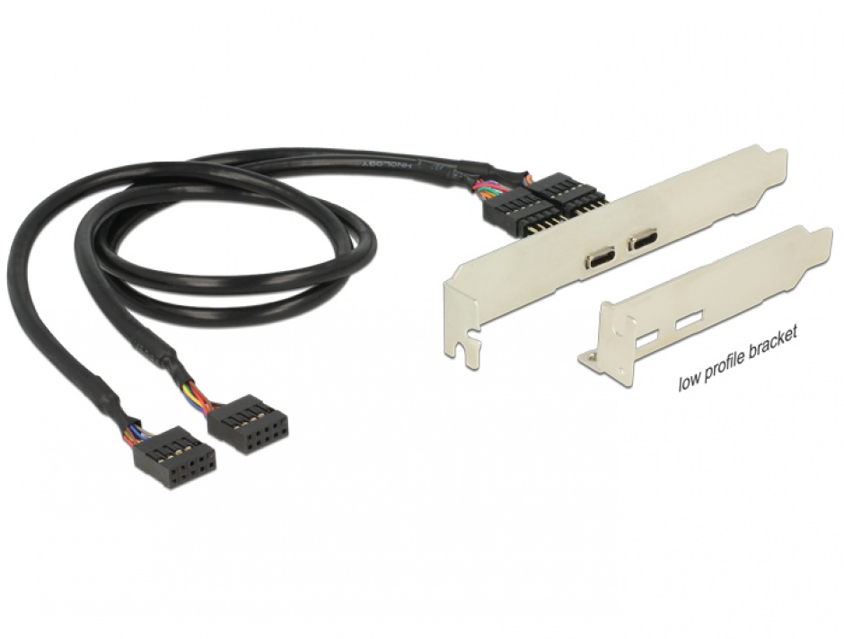 Bracket pin header USB 2.0 la 2 x USB tip C Low Profile, Delock 84754 conectica.ro