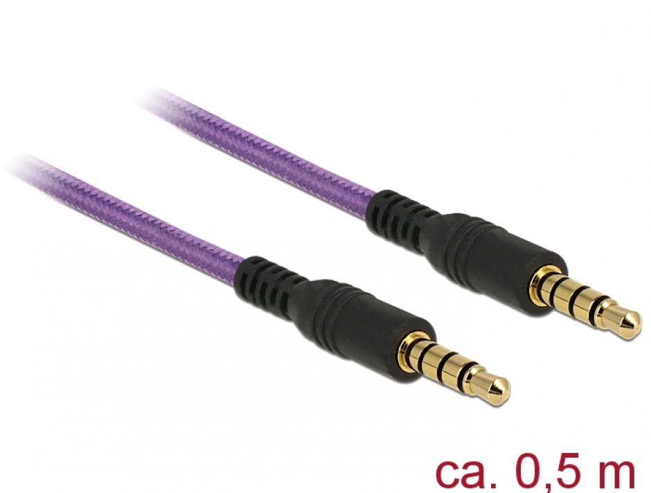 Cablu stereo jack 3.5mm 4 pini mov t-t 0.5m, delock 84756