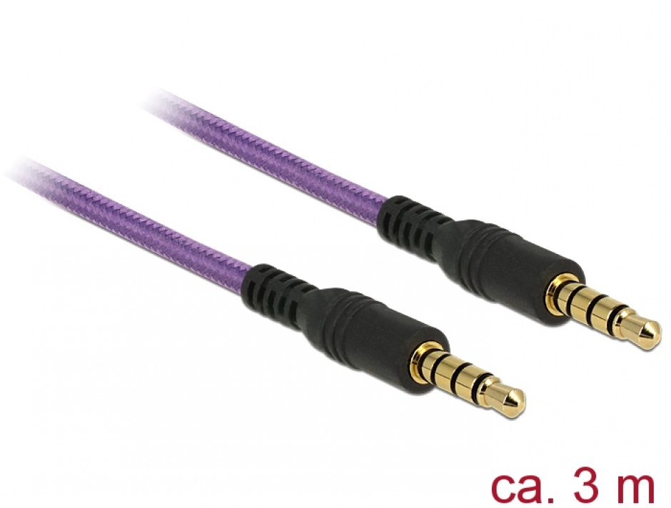Cablu stereo jack 3.5mm 4 pini mov t-t 3m, delock 84759