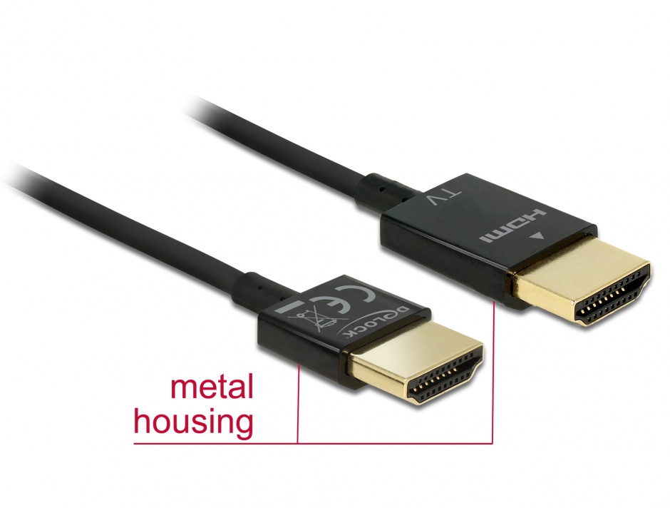Cablu HDMI 4K High Speed cu Ethernet T-T 3D 3m Activ Slim Premium, Delock 84774 84774