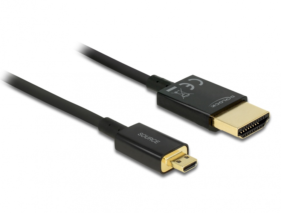 Cablu HDMI la micro HDMI-D T-T 3D 4K 3m Activ Slim Premium, Delock 84784 84784