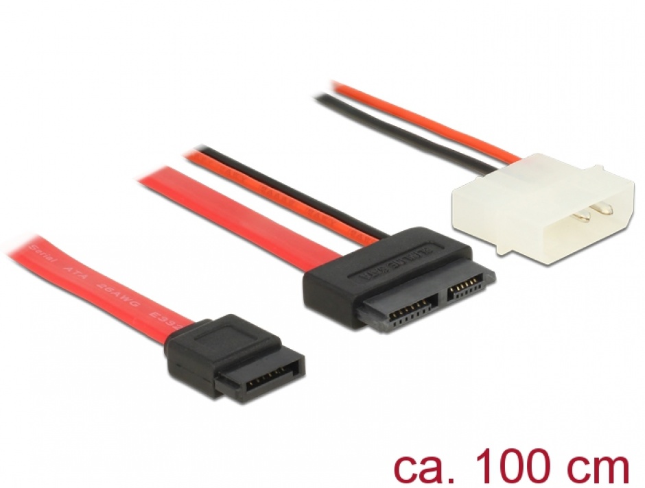 Cablu Slim SATA la SATA 7 pini + 2 pini alimentare M-T 100cm, Delock 84792