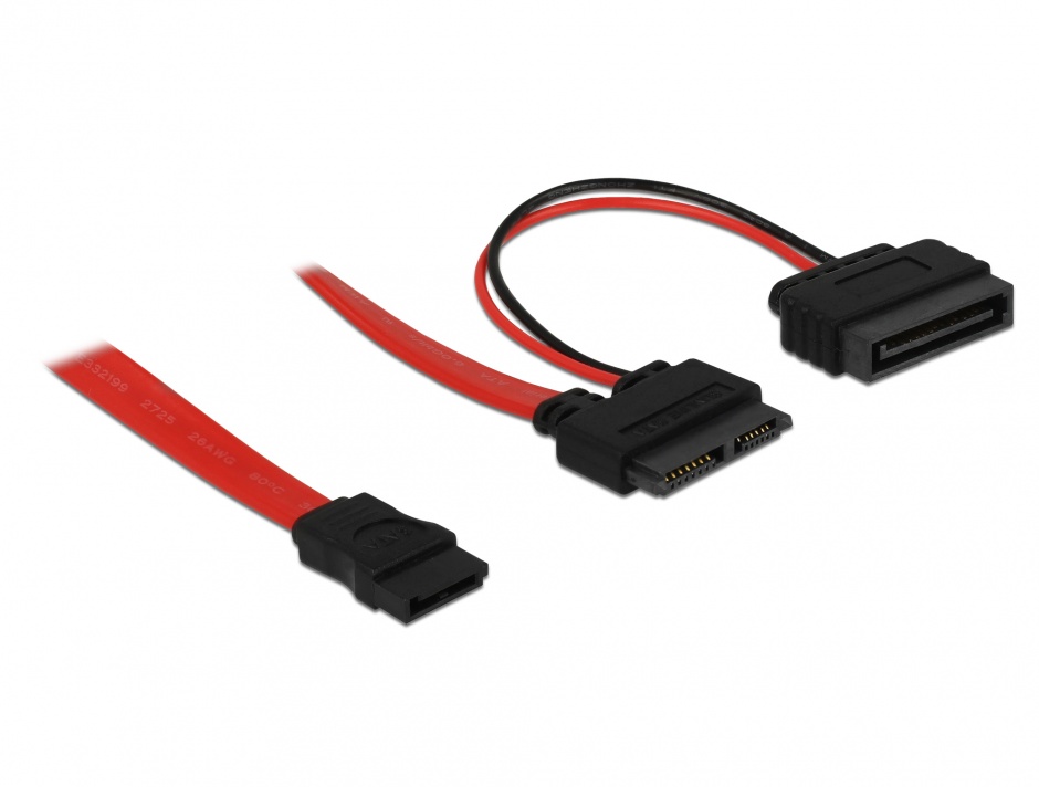 Cablu slim sata 13 pini la sata 7 pini + alimentare sata 100cm, delock 84798