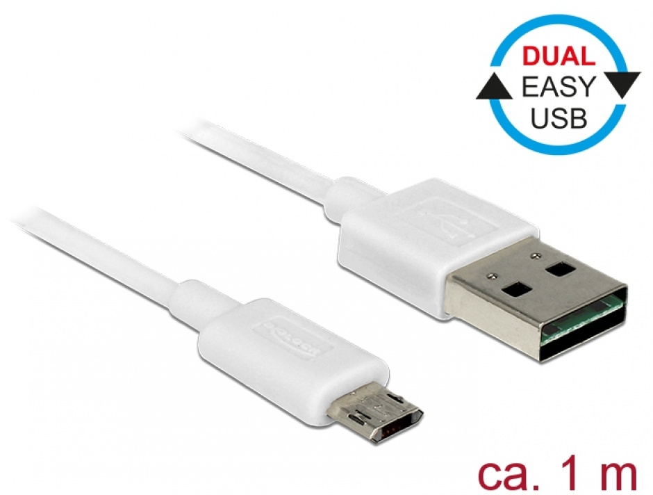 Cablu EASY-USB 2.0 tip A la EASY-USB 2.0 tip Micro-B T-T Alb 1m, Delock 84807 1m