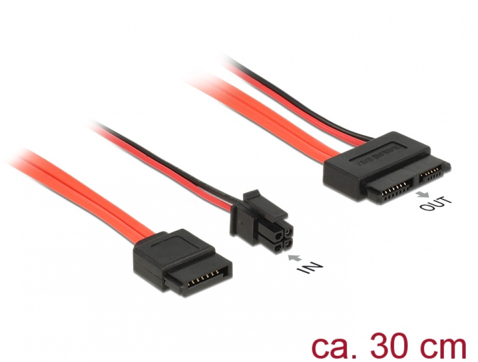 Cablu Slim SATA 13 pini la SATA III date + alimentare 4 pini 30cm, Delock 84848 conectica.ro