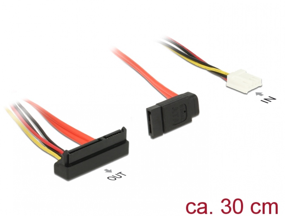 Cablu de alimentare sata 7 pini + alimentare molex la sata 22 pini unghi jos 30cm, delock 84854 