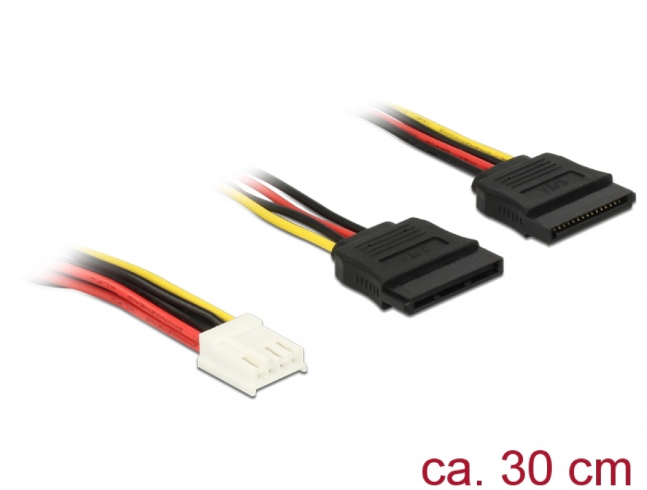 Cablu de alimentare Floppy 4 pini la 2 x SATA 15 pini 30cm, Delock 84859 conectica.ro