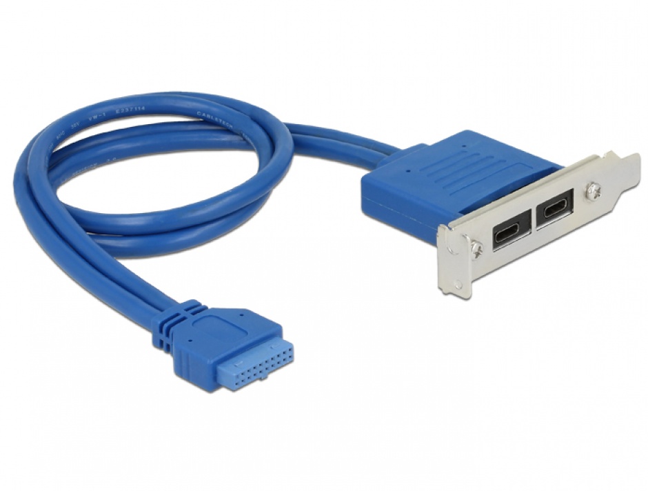 Bracket USB 3.1 pin header 19 pini mama la 2 x USB-C Low Profile, Delock 84929 conectica.ro
