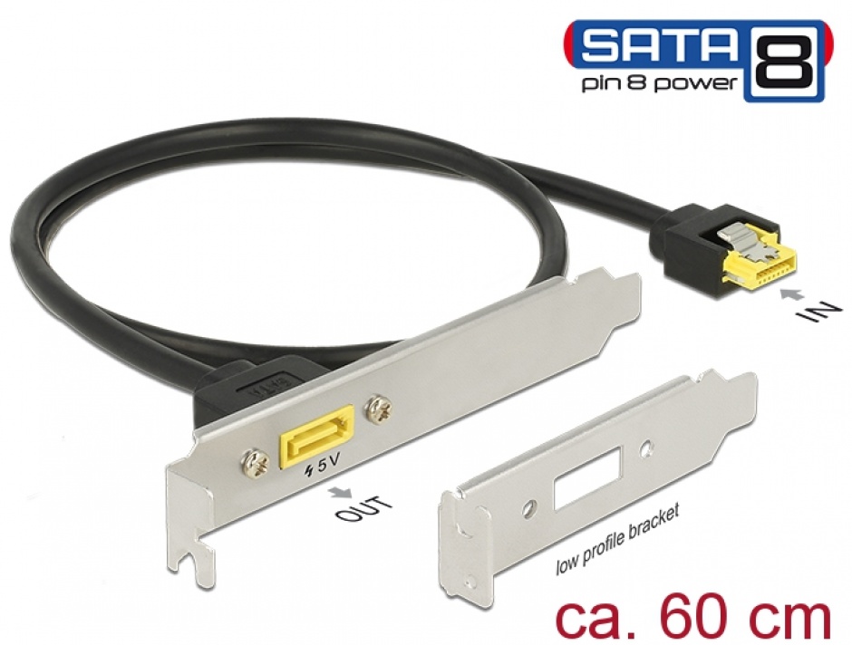 Slot bracket SATA 6 Gb/s la SATA de alimentare 8 pini 60cm, Delock 84950 conectica.ro