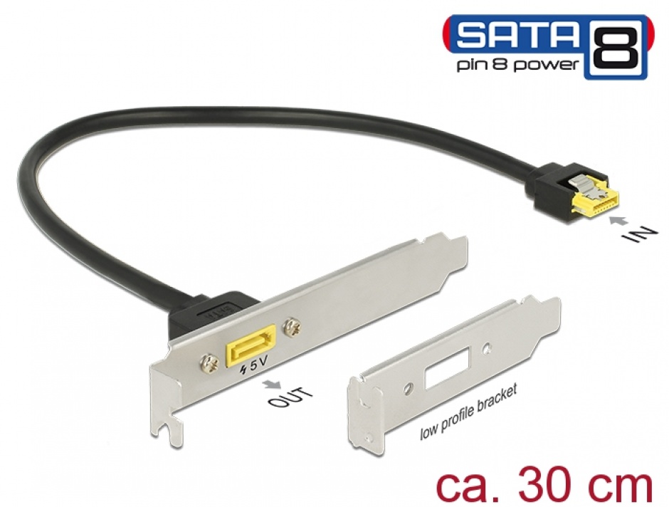 Slot bracket SATA 6 Gb/s receptacle la SATA de alimentare 8 pini 0.3m, Delock 84952 imagine noua